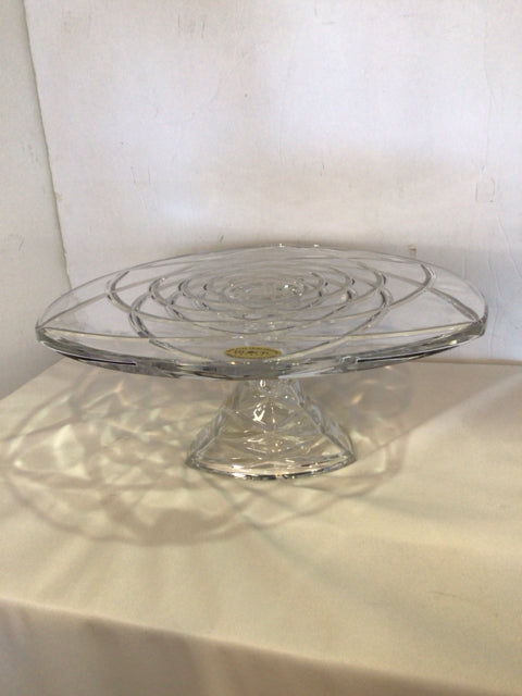 Block Footed Clear Crystal Cake Plate/Stand