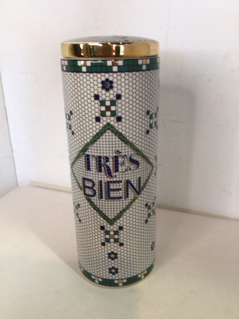 Anthropologie Green/White Ceramic Canister