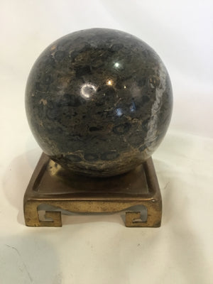 2 Piece Brass Marble Sphere Pedestal Sculpture