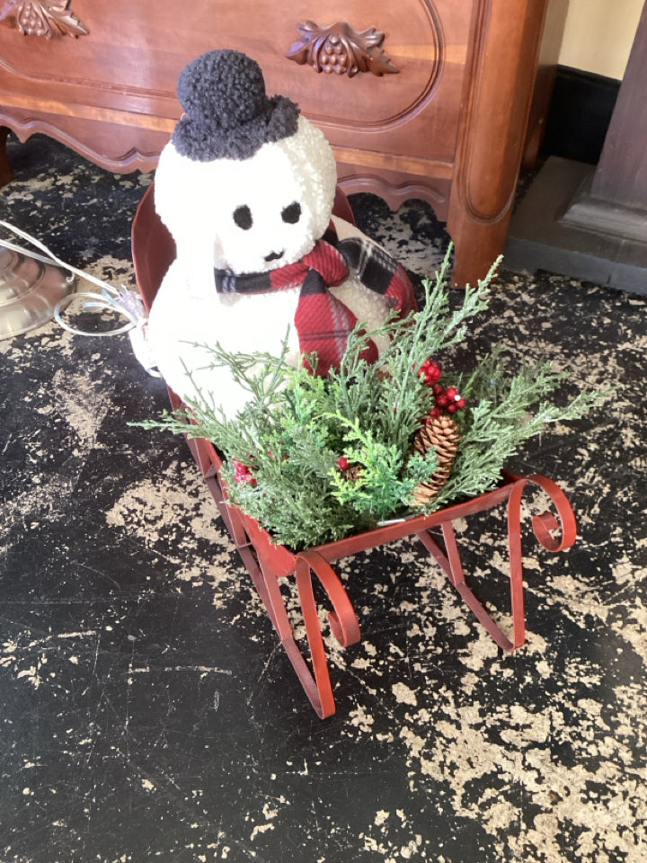 Sled Red Snowman Holiday Item