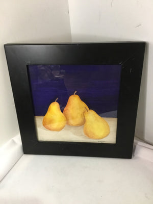 Signed Blue/Yellow Pear Framed Art