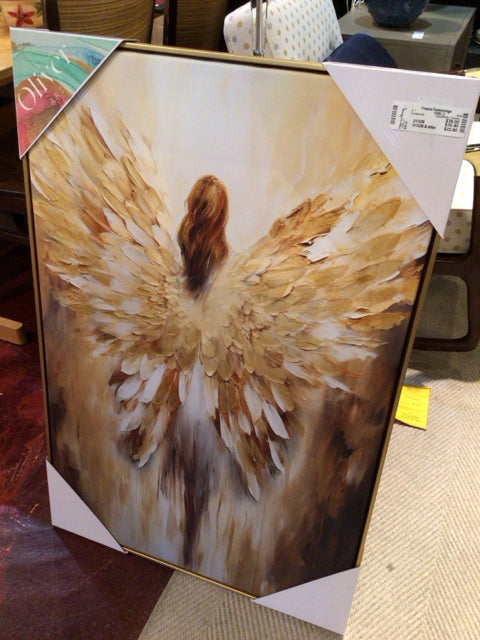 Gold/White Canvas Angel Framed Art