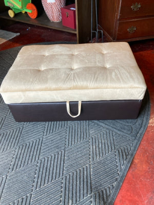 As Is Tan/Brown Vinyl Storage Tufted FootStool/Ottoman