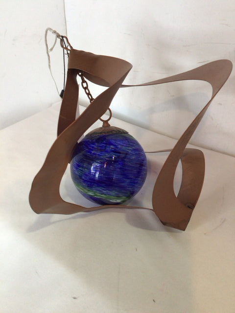 Hanging Copper Copper Spiral w/Ball Sculpture