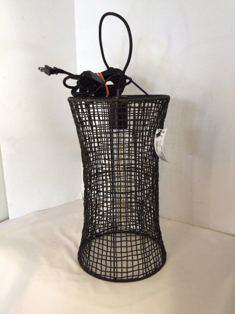 Hanging Wicker Plug In Black Light Fixture