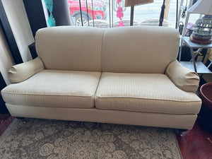 Ethan Allen Tight Back Chevron Gold Sofa