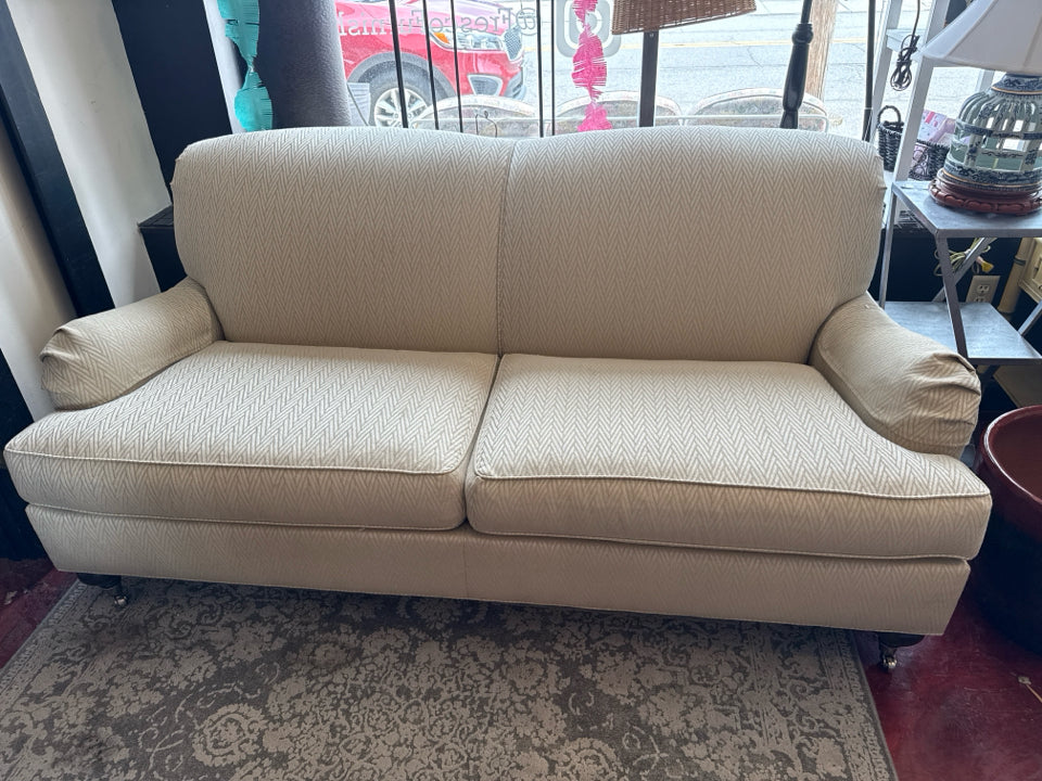 Ethan Allen Tight Back Chevron Gold Sofa