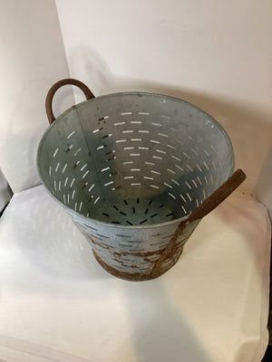 Vintage Gray Stainless Steel Olive Bucket