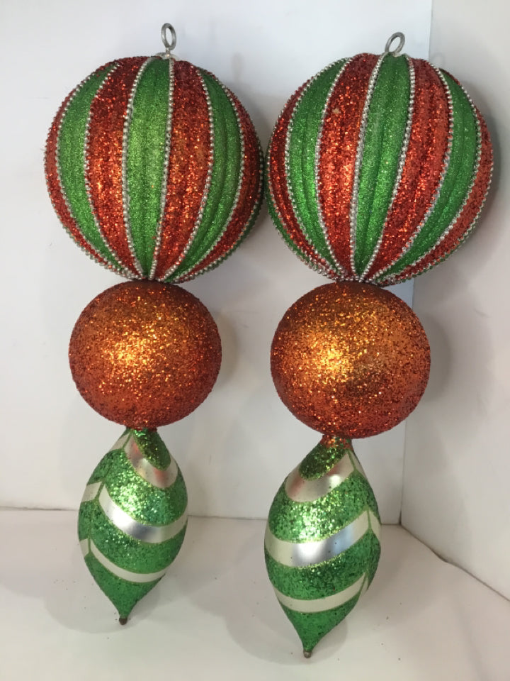Ornament Red/Green Glitter Pair Outdoor Holiday Item