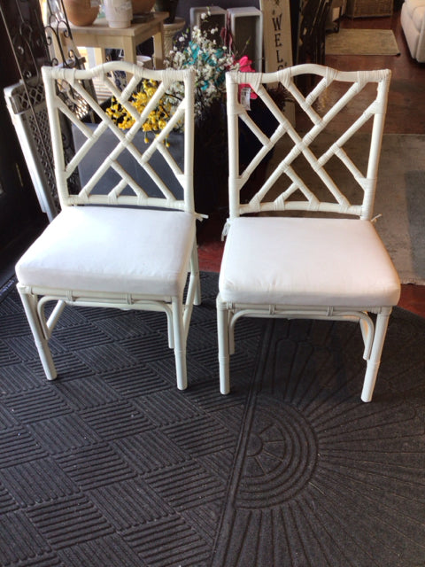 Pair Bamboo w/Cushion White Chair