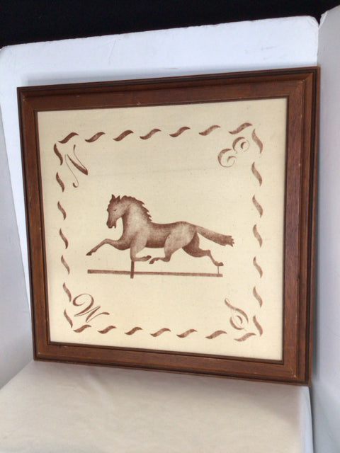 Brown/Cream Fabric Horse Framed Art