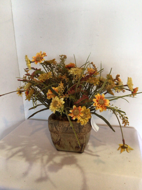 Yellow In Planter Faux Flowers