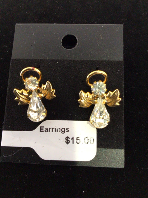 Gold Angel Rhinestone Earrings