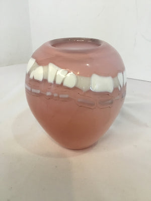 Original 1980 Vase Pink/White Quartz Art Glass