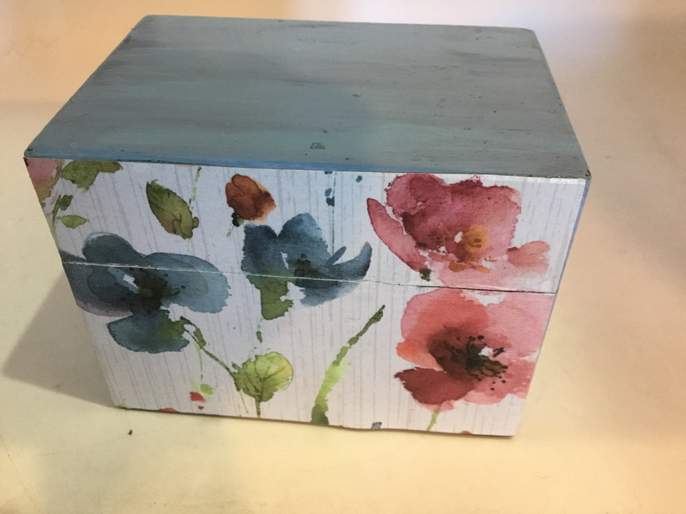 Painted Blue/Multi Wood Flowers Box
