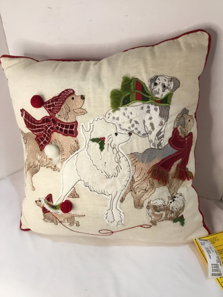 Pillow White/Red Dogs Holiday Item