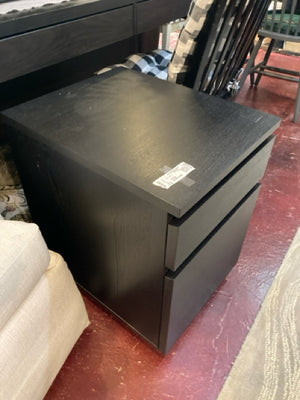 Rolling Wood 2 Drawers Black File Cabinet