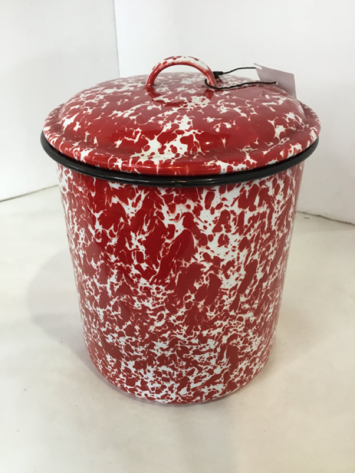 Set of 3 Red/white Metal Canister Set