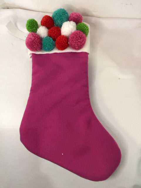 Stocking Pink Felt PomPoms Holiday Item