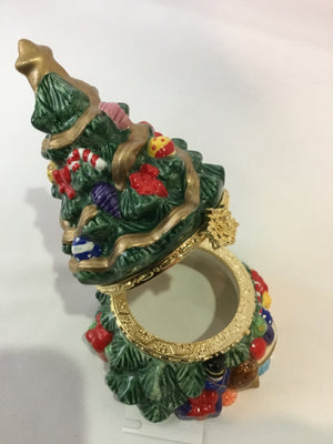 Trinket Green/multi Ceramic Box Christmas Tree Holiday Item