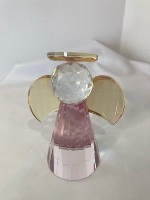 Pink/Clear Crystal Faceted Angel Holiday Item