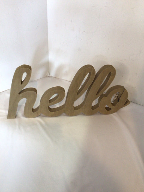 Natural Wood Hello Sign