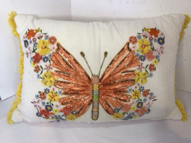 Sonoma Embroidered Multi-Color Cotton Butterfly Beaded Pillow