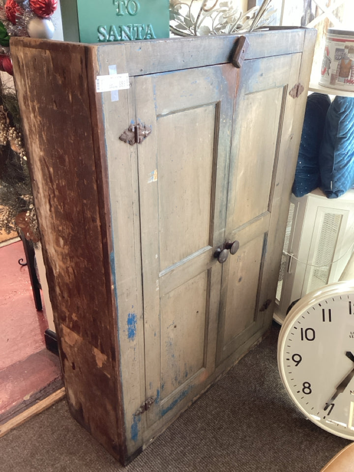Vintage Tan Wood 2 Door Hutch