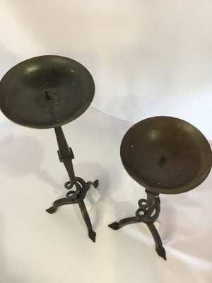 Vintage Pair Black Wrought Iron Candle Holders