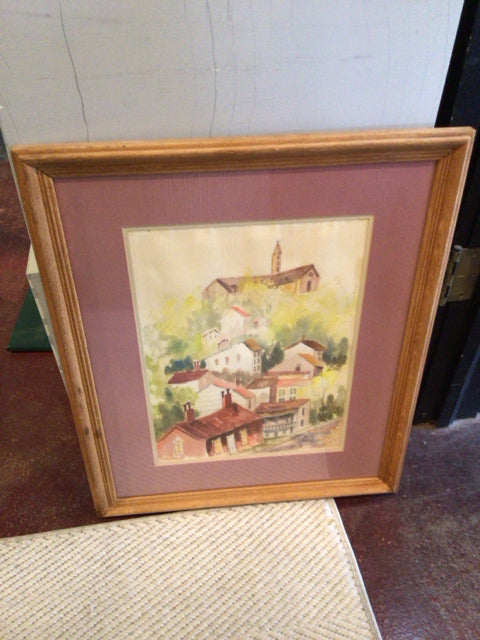 Orange/Multi Houses Framed Art