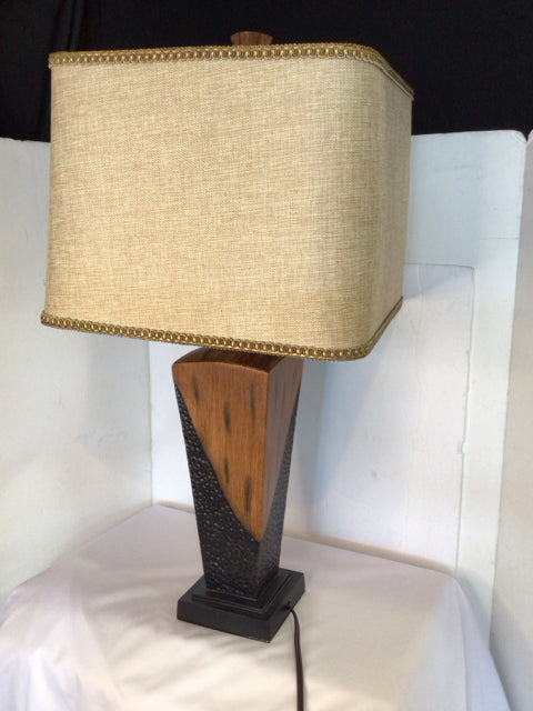 Brown Wood Hammered Lamp