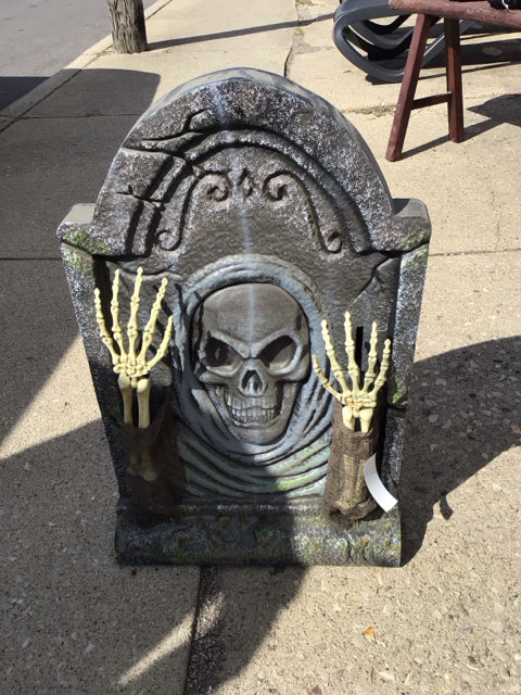 Halloween Gray Plastic Tombstone Animated Holiday Item