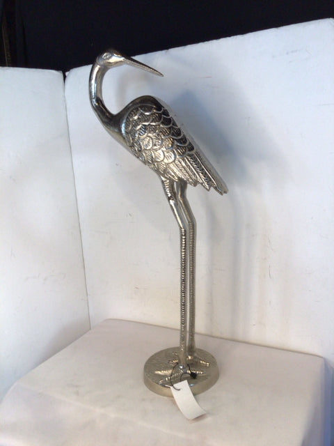 Silver Metal Crane Sculpture