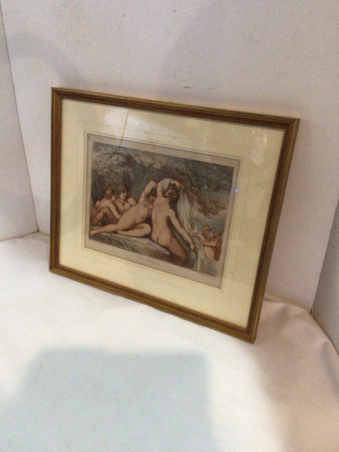 Signed Gold Frame Woman & Man Framed Art