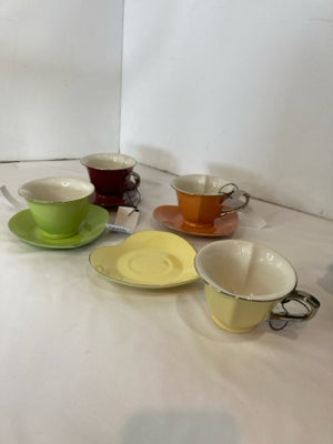 Set of 4 Multi Ceramic W/Plate Mug Set