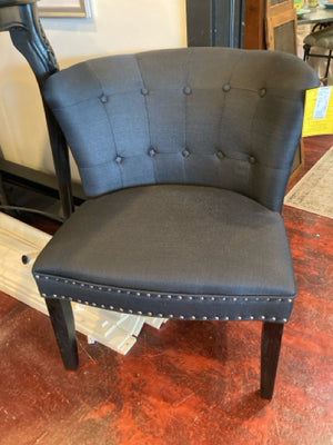 At home Wing Back Polyester NailHead Black Chair