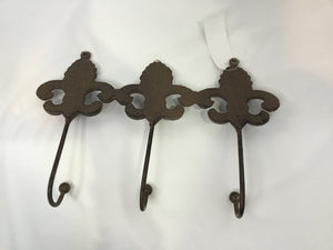 Vintage Metal Fleur de Lis Brown Wall Hook