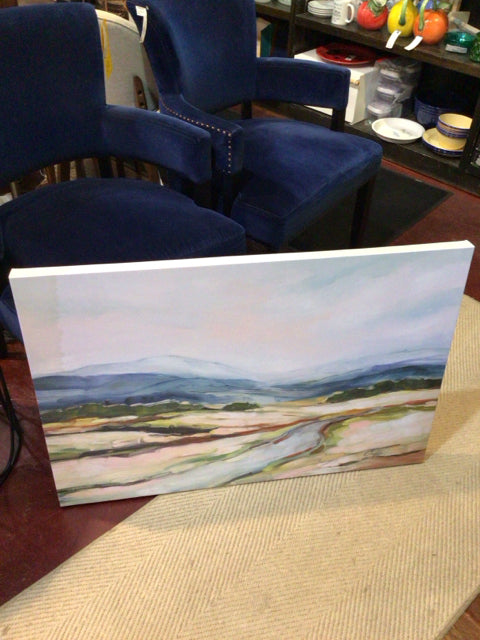 White/Blue Landscape Stretch Canvas Art