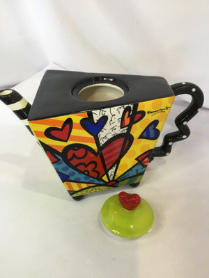 Britto Multi-Color Ceramic Heart As Is Teapot