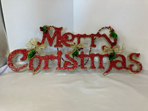 Hanging Red/Gold Plastic Glitter Sign Holiday Item