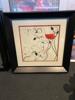 Signed White/Red Floral Framed Art