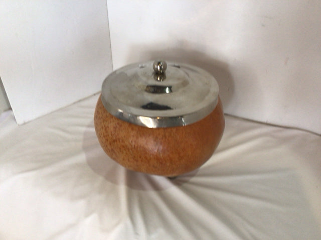 Biscuit Brown/Silver Metal Footed Jar/Jug