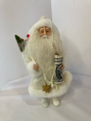 Figurine White Velour Santa Star Holiday Item