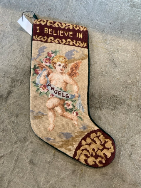 Vintage Christmas Multi-Color Velvet Needlepoint Stocking Holiday Item