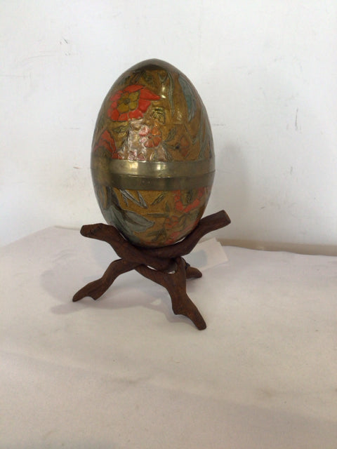 On Stand Gold/Multi Brass Egg Trinket Box