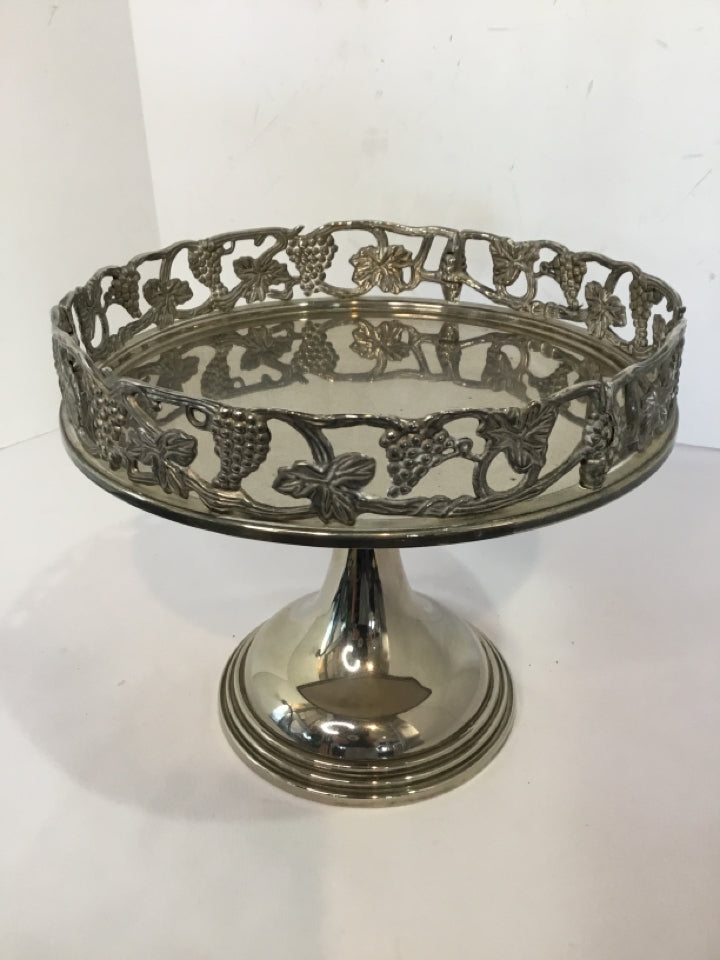 Silver Chrome Grapes Cake Plate/Stand