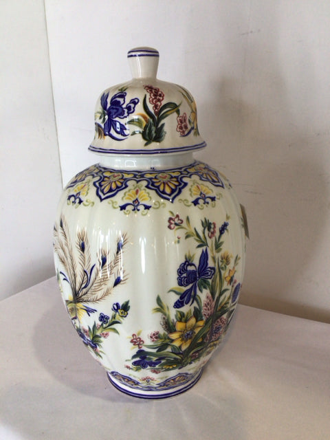 Vintage Italian White/Multi Porcelain Floral Jar