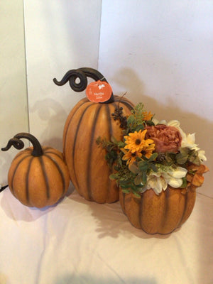 Martha Stewart Fall Orange/Brown Ceramic Pumpkin Flowers Holiday Item