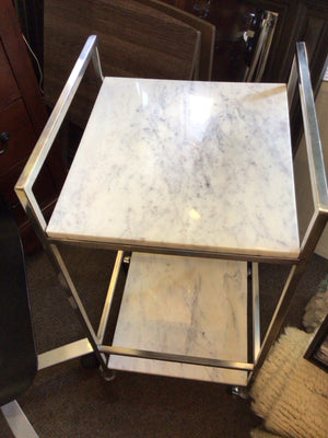 Retro Chrome/Marble Shelves White/Gray Cart