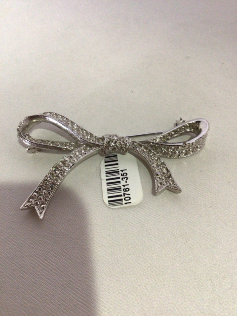 Rhinestone White Bow Pin